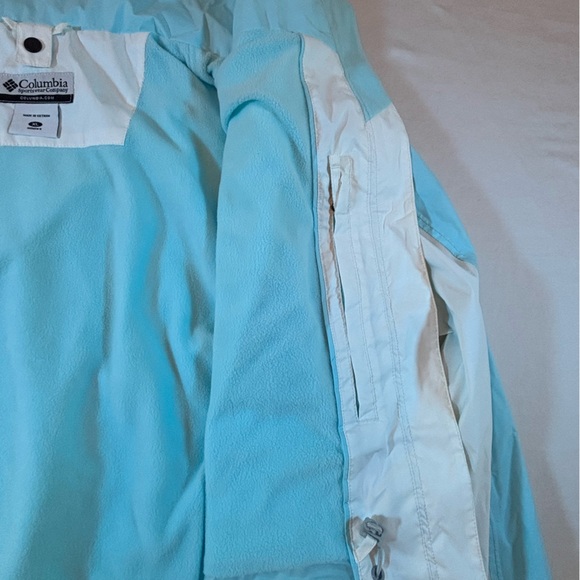 Columbia Women’s XL Aqua Blue White Fleece Lined Hooded Winter Jacket - Picture 12 of 16